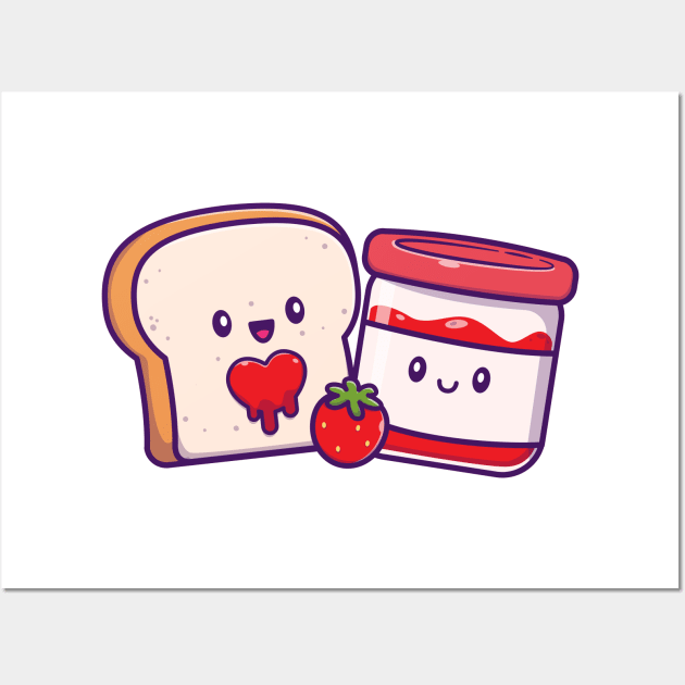 Cute Bread With Cute Strawberry Jam Cartoon Wall Art by Catalyst Labs